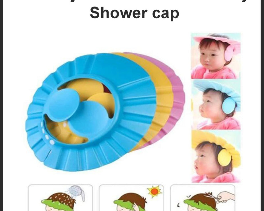 Safe baby shower cap with adjustable feature.
