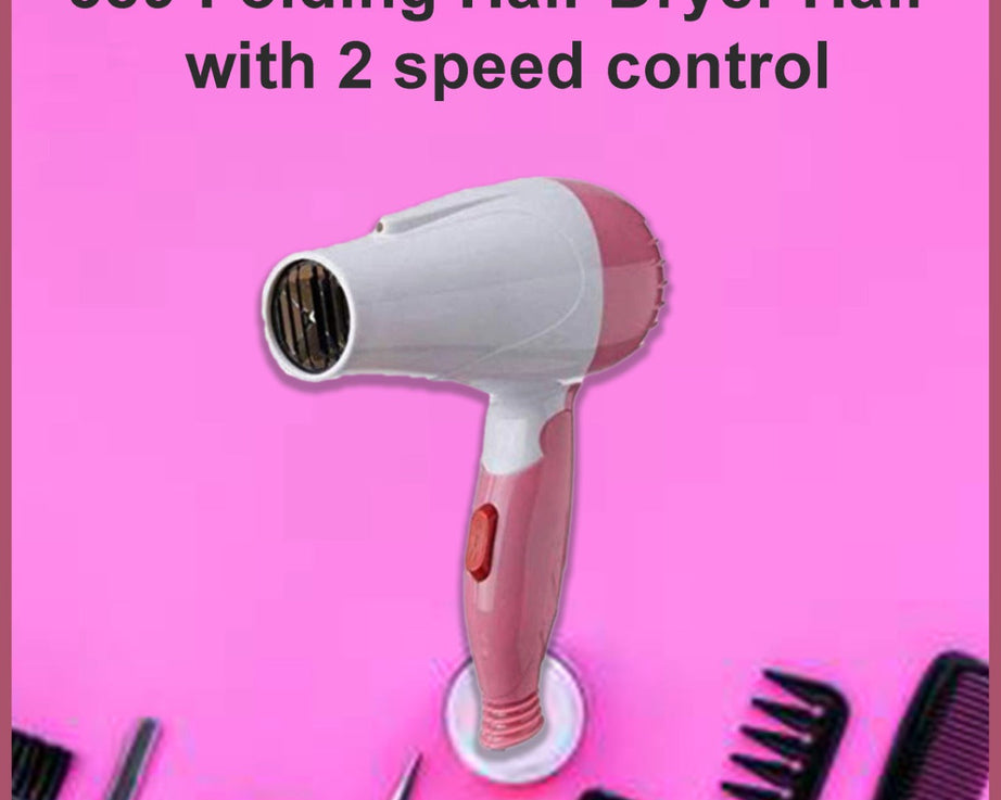 Travel-friendly folding hair dryer.
