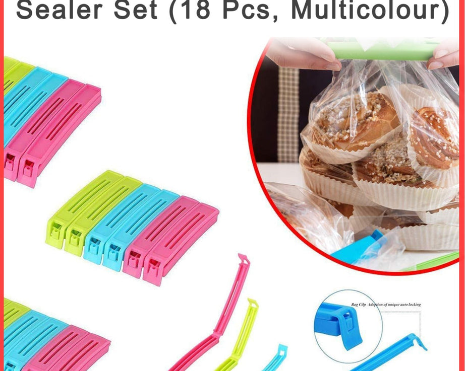 Plastic Snack Bag Clip Sealer Set (18 Pcs, Multicolour)
