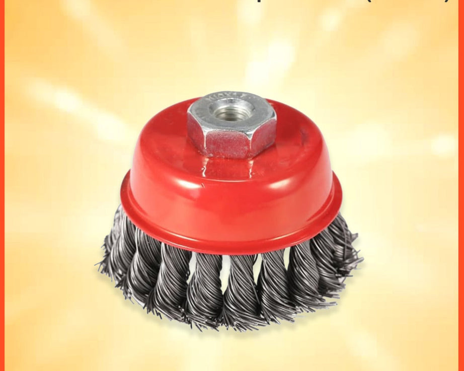 Wire cup brush in black for versatile cleaning.