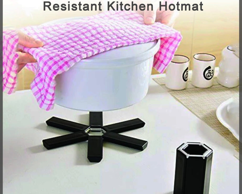 Compact foldable kitchen hot mat, non-slip and heat-resistant.