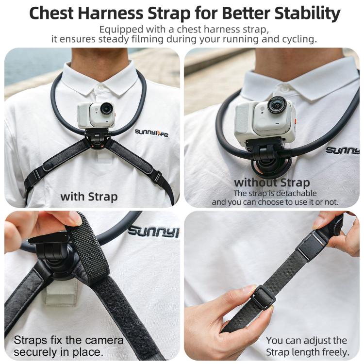 Sunnylife Magnetic POV Neck Mount Hand Free Video Vlog Neck Adjustable Selfie Holder with Body Strap For Insta360 GO Ultra, For Insta360 GO Ultra