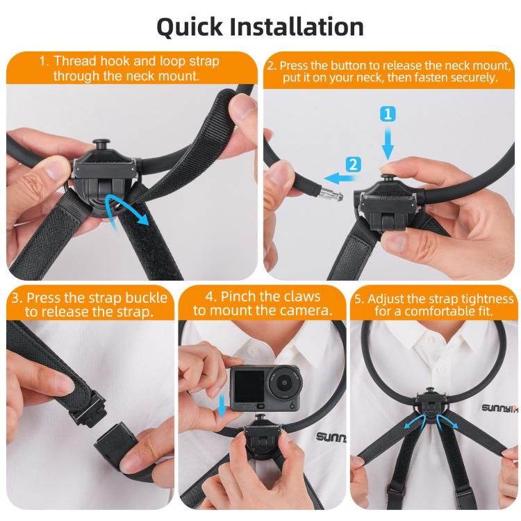 Sunnylife Magnetic POV Neck Mount Hand Free Video Vlog Neck Adjustable Selfie Holder with Body Strap For Insta360 GO Ultra, For Insta360 GO Ultra
