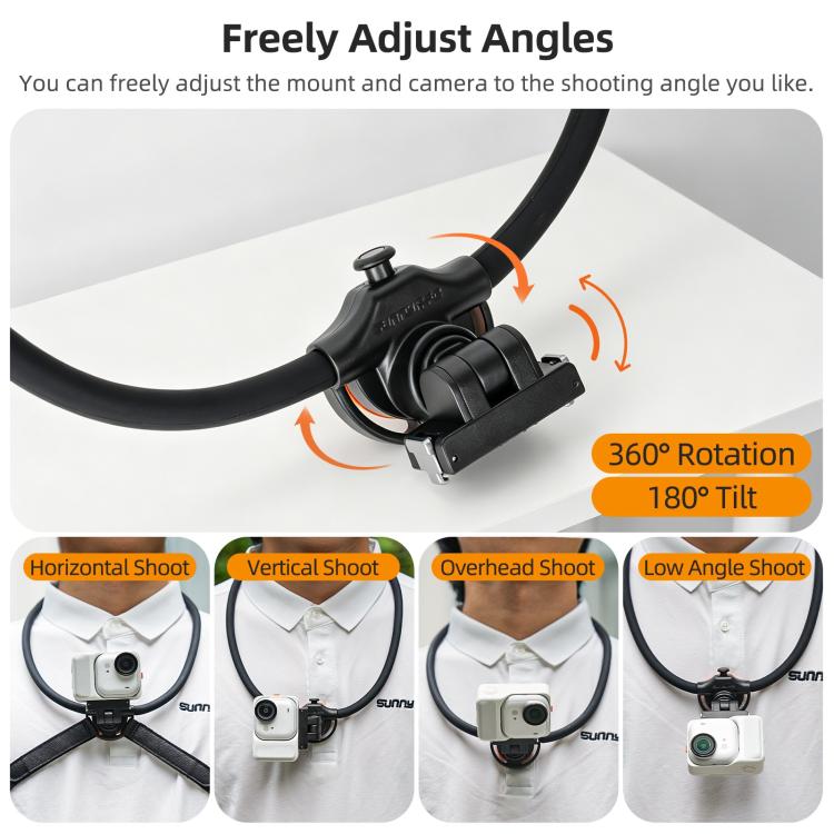 Sunnylife Magnetic POV Neck Mount Hand Free Video Vlog Neck Adjustable Selfie Holder with Body Strap For Insta360 GO Ultra, For Insta360 GO Ultra