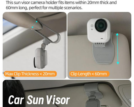 For Insta360 GO Ultra Sunnylife Magnetic Car Sun Visor Mount Action Camera Holder 360 Rotating 180 Tilt Sun Visor Holder