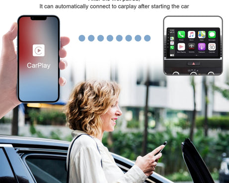 USB + USB-C / Type-C Wired to Wireless Carplay Adapter for iPhone, White Rectangle