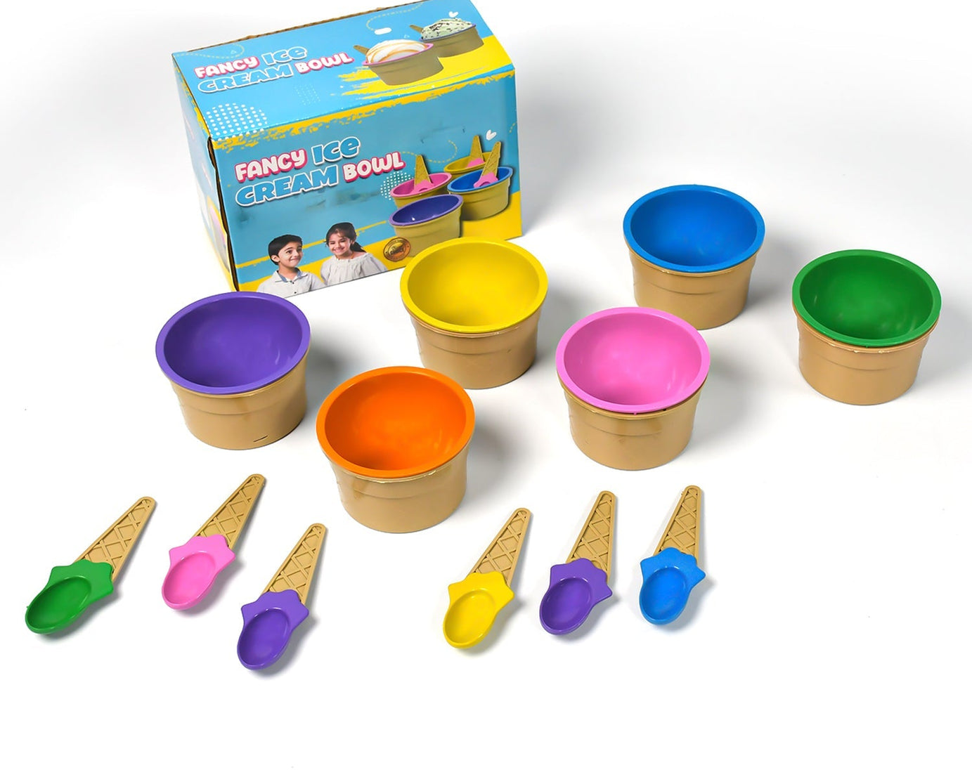 Ice-Cream Waffle Spoon Bowel Cup Set | Premium ice Cream Set | Ice-Cream Bowel with Spoon | 6 units Couple Bowl Set | Color Box
