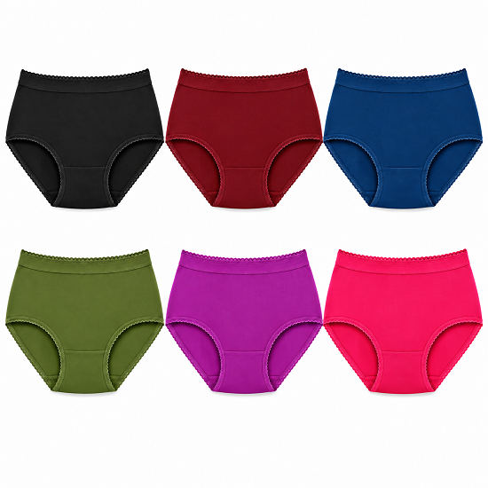 Women’s Outer Elastic Cotton Panties Pack of 6 | 100% Combed Cotton Full Coverage Briefs for Women | Soft Breathable Ladies Underwear | Stretchable OE Waistband | Plain Daily Wear Panties