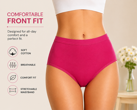 Women’s Outer Elastic Cotton Panties Pack of 6 | 100% Combed Cotton Full Coverage Briefs for Women | Soft Breathable Ladies Underwear | Stretchable OE Waistband | Plain Daily Wear Panties