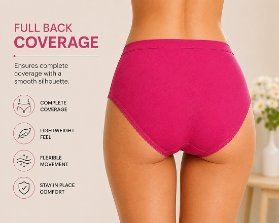 Women’s Outer Elastic Cotton Panties Pack of 6 | 100% Combed Cotton Full Coverage Briefs for Women | Soft Breathable Ladies Underwear | Stretchable OE Waistband | Plain Daily Wear Panties