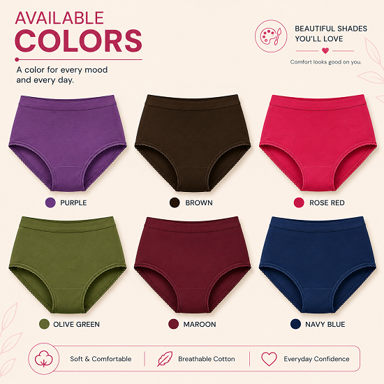 Women’s Outer Elastic Cotton Panties Pack of 6 | 100% Combed Cotton Full Coverage Briefs for Women | Soft Breathable Ladies Underwear | Stretchable OE Waistband | Plain Daily Wear Panties
