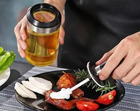 Plastic 300ml Seasoning Container Oil | Honey Dispenser Bottle Kitchen Castor Stainless Steel Seasoning Bottle Kitchen Product (Oil Brush) Pack of 1