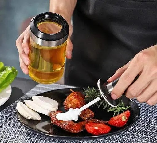 Plastic 300ml Seasoning Container Oil | Honey Dispenser Bottle Kitchen Castor Stainless Steel Seasoning Bottle Kitchen Product (Oil Brush) Pack of 1