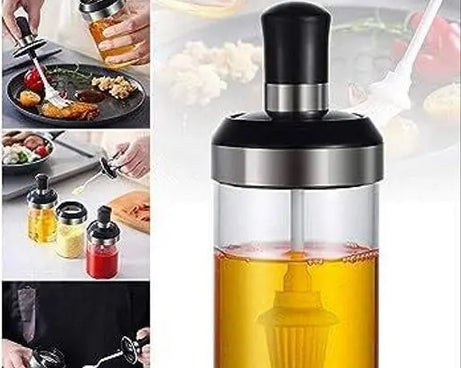 Plastic 300ml Seasoning Container Oil | Honey Dispenser Bottle Kitchen Castor Stainless Steel Seasoning Bottle Kitchen Product (Oil Brush) Pack of 1