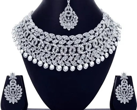 Rhodium Plated Jewellery Set White Austrian Diamond