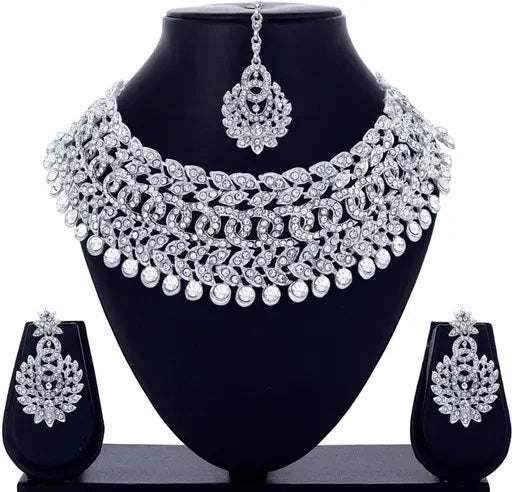 Rhodium Plated Jewellery Set White Austrian Diamond