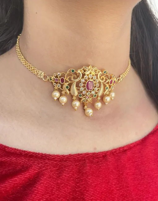 High-Quality Indian Wedding Jewellery Set: Choker, Necklace, Maangalyam/Murukku, South Indian and Maharashtrian Styles for Women and Girls