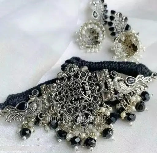 Black Pearl AD Jewellery Set oxidized jewellery set