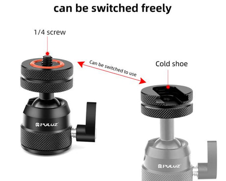PULUZ Multifunctional Aluminum Alloy Mini Ball Head Tripod Mount Adapter, Cold Shoe & 1/4 Screw Dual-Use