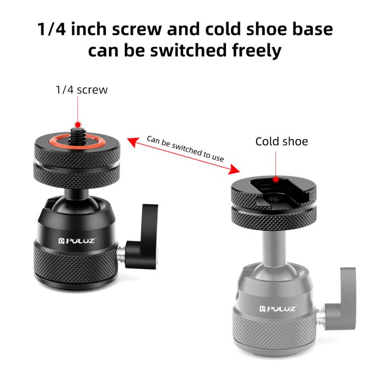 PULUZ Multifunctional Aluminum Alloy Mini Ball Head Tripod Mount Adapter, Cold Shoe & 1/4 Screw Dual-Use