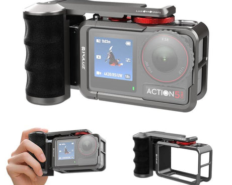 For DJI Osmo Action 5 Pro / 4 / 3 PULUZ Metal Camera Cage Expansion Adapter with Handle Grip