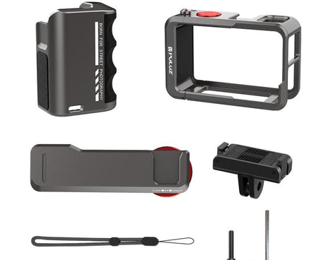 For DJI Osmo Action 5 Pro / 4 / 3 PULUZ Metal Camera Cage Expansion Adapter with Handle Grip
