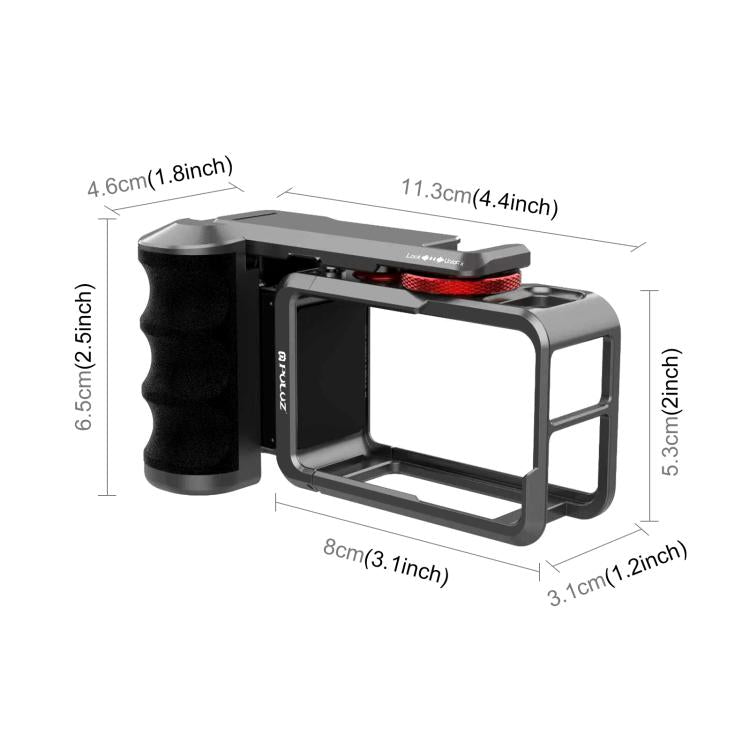 For DJI Osmo Action 5 Pro / 4 / 3 PULUZ Metal Camera Cage Expansion Adapter with Handle Grip