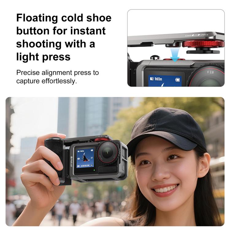 For DJI Osmo Action 5 Pro / 4 / 3 PULUZ Metal Camera Cage Expansion Adapter with Handle Grip