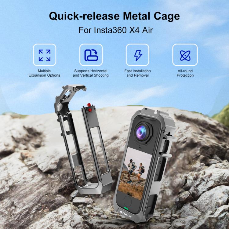 For Insta360 X4 Air PULUZ Metal Protective Cage Rig Housing Frame with Expand Cold Shoe Base
