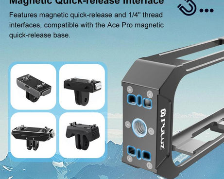 For Insta360 X4 Air PULUZ Metal Protective Cage Rig Housing Frame with Expand Cold Shoe Base