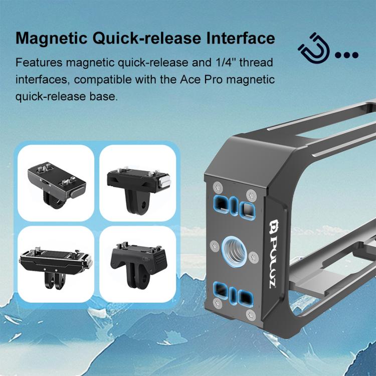 For Insta360 X4 Air PULUZ Metal Protective Cage Rig Housing Frame with Expand Cold Shoe Base