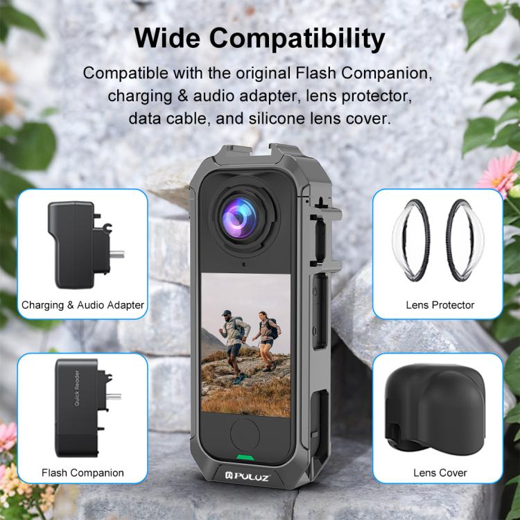 For Insta360 X4 Air PULUZ Metal Protective Cage Rig Housing Frame with Expand Cold Shoe Base