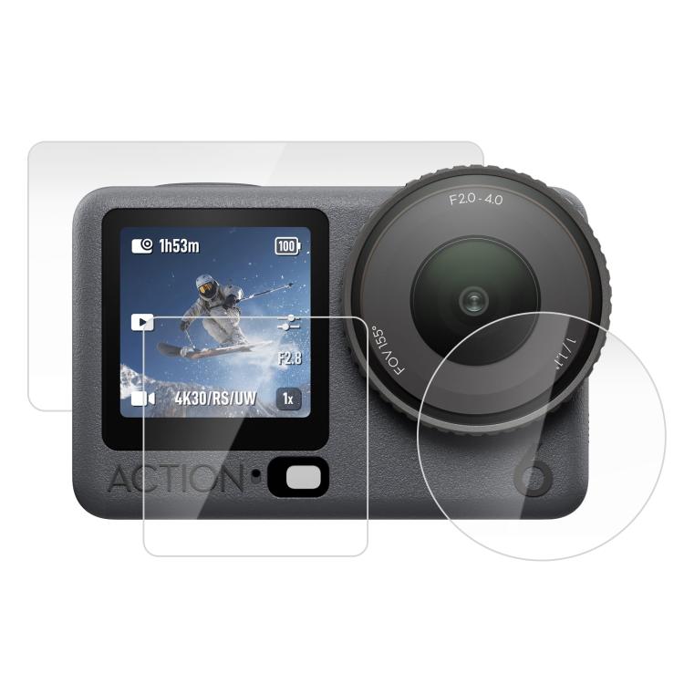 For DJI Osmo Action 6 / 6 Pro PULUZ Lens + Front and Back Screen Tempered Glass Film