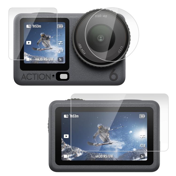 For DJI Osmo Action 6 / 6 Pro PULUZ Lens + Front and Back Screen Tempered Glass Film