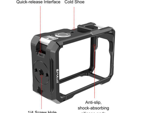For DJI Osmo Action 6 PULUZ Metal Cage Frame with Cold Shoe