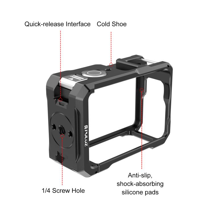 For DJI Osmo Action 6 PULUZ Metal Cage Frame with Cold Shoe