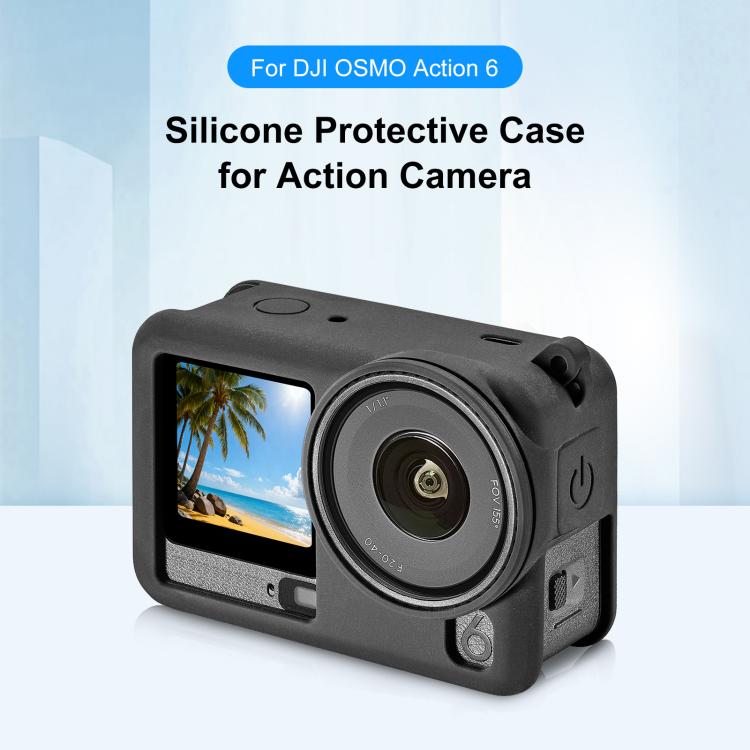 For DJI Osmo Action 6 PULUZ Silicone Protective Cover with Wrist Strap & Lens Cap, Silicone Protective Cover