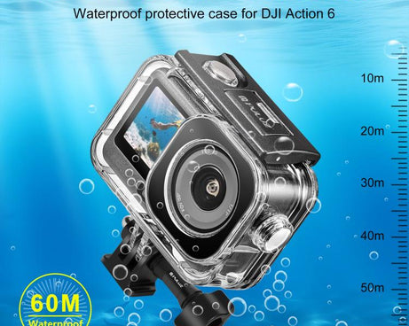 For DJI Osmo Action 6 PULUZ 60m / 196ft Underwater Waterproof Diving Shell with Invisible Adapter & Long Screw, Waterproof Shell
