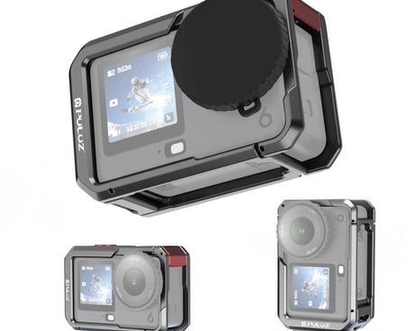 For DJI Osmo Action 6 PULUZ Metal Dual-Opening Camera Cage Expandable Frame with Silicone Lens Cap