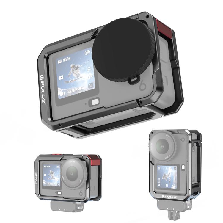 For DJI Osmo Action 6 PULUZ Metal Dual-Opening Camera Cage Expandable Frame with Silicone Lens Cap