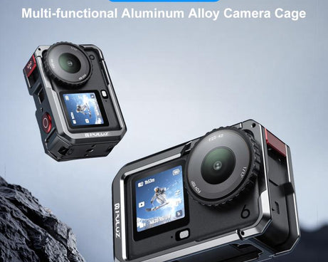 For DJI Osmo Action 6 PULUZ Metal Dual-Opening Camera Cage Expandable Frame with Silicone Lens Cap