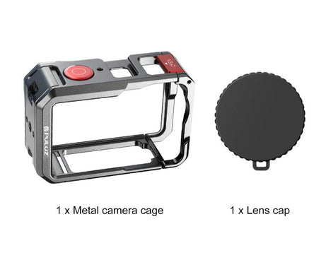 For DJI Osmo Action 6 PULUZ Metal Dual-Opening Camera Cage Expandable Frame with Silicone Lens Cap