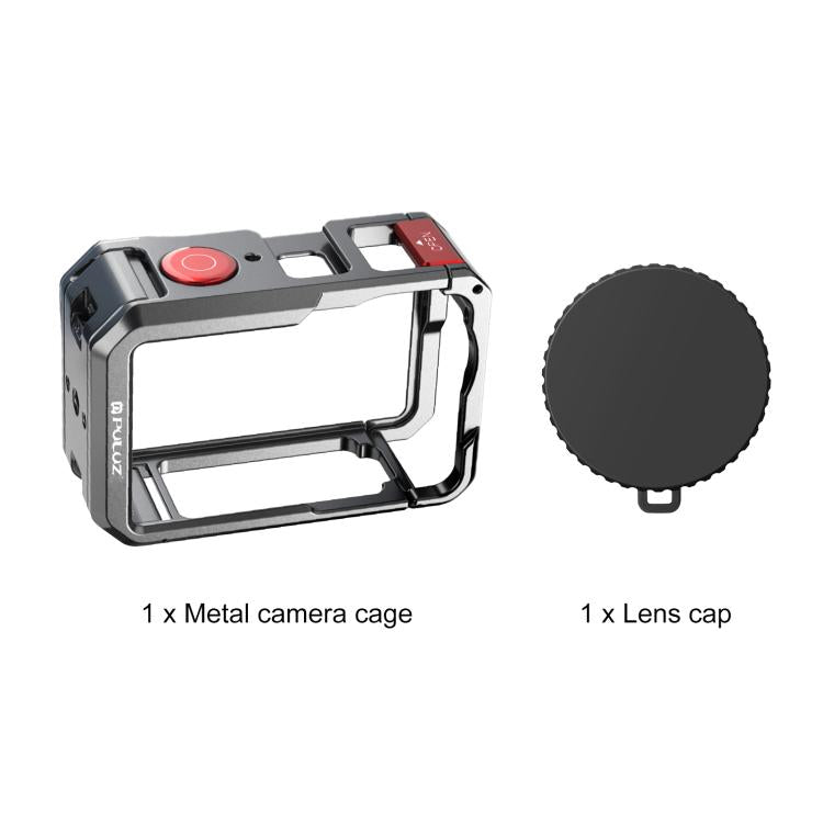 For DJI Osmo Action 6 PULUZ Metal Dual-Opening Camera Cage Expandable Frame with Silicone Lens Cap