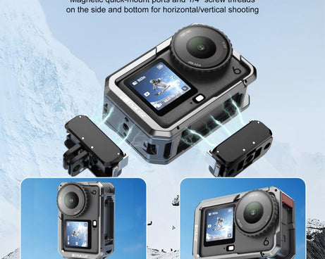 For DJI Osmo Action 6 PULUZ Metal Dual-Opening Camera Cage Expandable Frame with Silicone Lens Cap