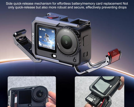 For DJI Osmo Action 6 PULUZ Metal Dual-Opening Camera Cage Expandable Frame with Silicone Lens Cap