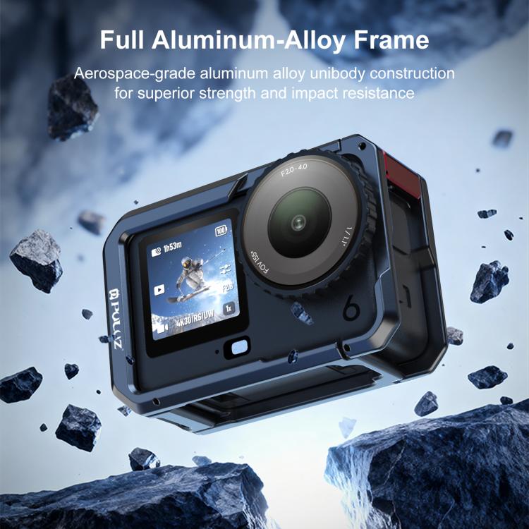 For DJI Osmo Action 6 PULUZ Metal Dual-Opening Camera Cage Expandable Frame with Silicone Lens Cap