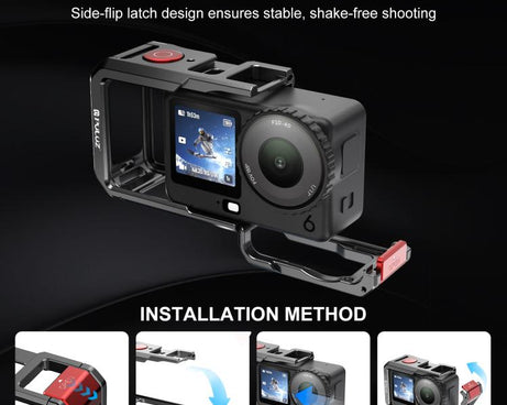 For DJI Osmo Action 6 PULUZ Metal Dual-Opening Camera Cage Expandable Frame with Silicone Lens Cap