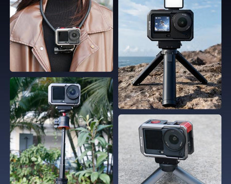 For DJI Osmo Action 6 PULUZ Metal Dual-Opening Camera Cage Expandable Frame with Silicone Lens Cap