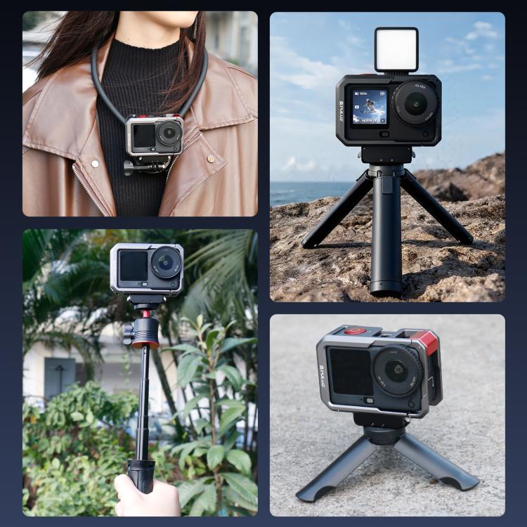 For DJI Osmo Action 6 PULUZ Metal Dual-Opening Camera Cage Expandable Frame with Silicone Lens Cap