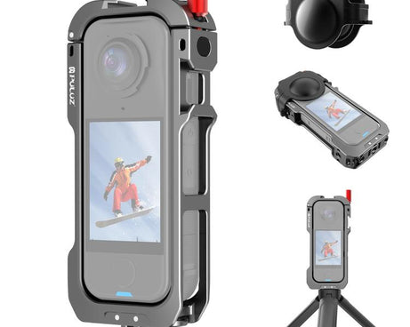 For Insta360 X4 Air PULUZ Metal Protective Cage Expansion Frame with Cold Shoe Bases & Lens Cover, For Insta360 X4 Air Lens Cover